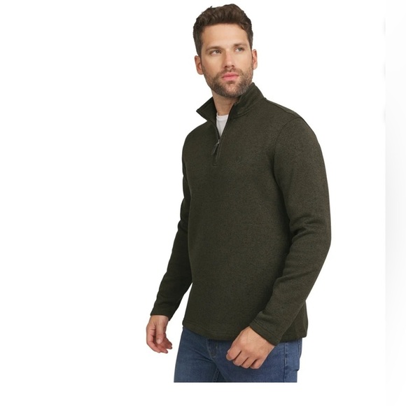 CHAPS QUARTER ZIP FLEECE SWEATER OLIVE LARGE NEW - Picture 1 of 8